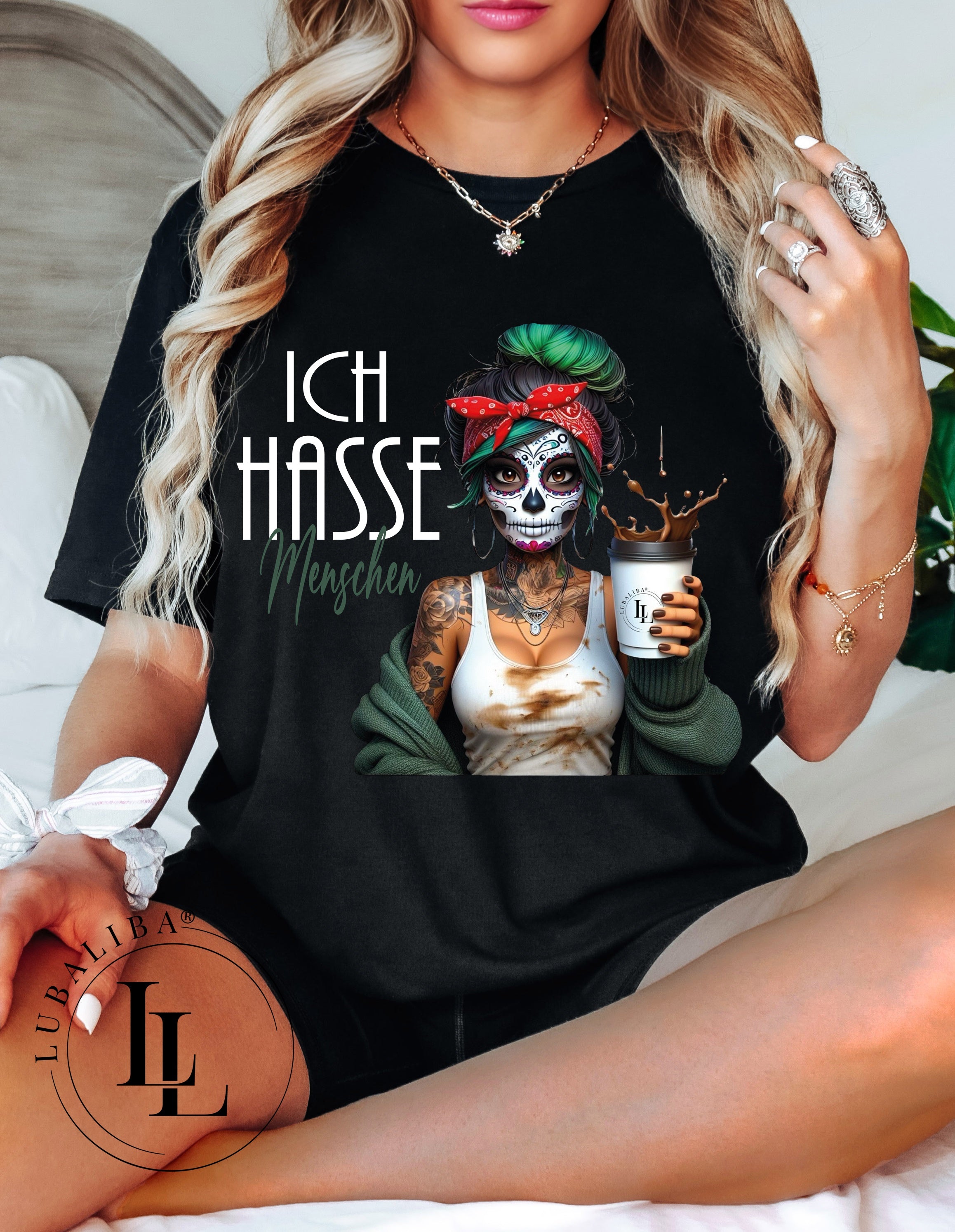 UNISEX T-SHIRT Schwarz " ICH HASSE MENSCHEN " Motiv: DVJ